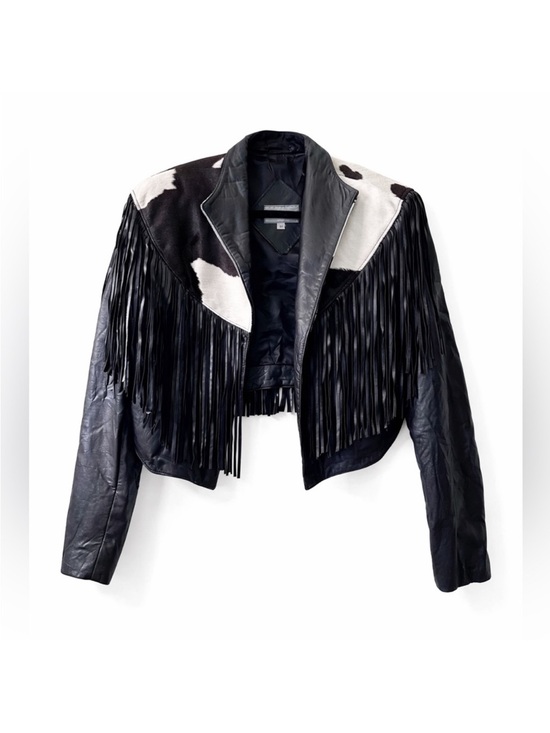Continental Leather Fashions Jackets & Blazers - Continental Leather cowhide fringe cropped  jacket M RARE